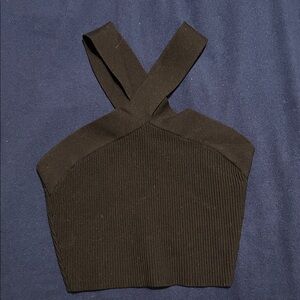 Aritzia Babaton Black Ribbed Cross-Strap Crop Top Size Small